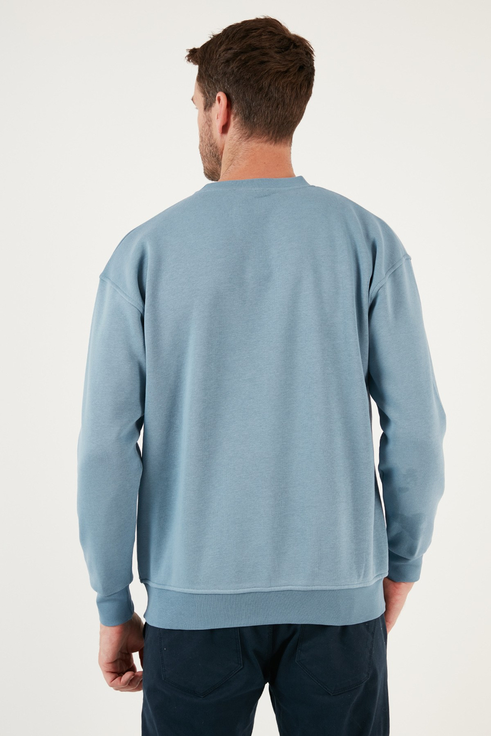 Regular Fit Bisiklet Yaka Pamuklu İçi Tüylü Yumuşak Şardonlu Erkek Sweat 5905255 MAVİ