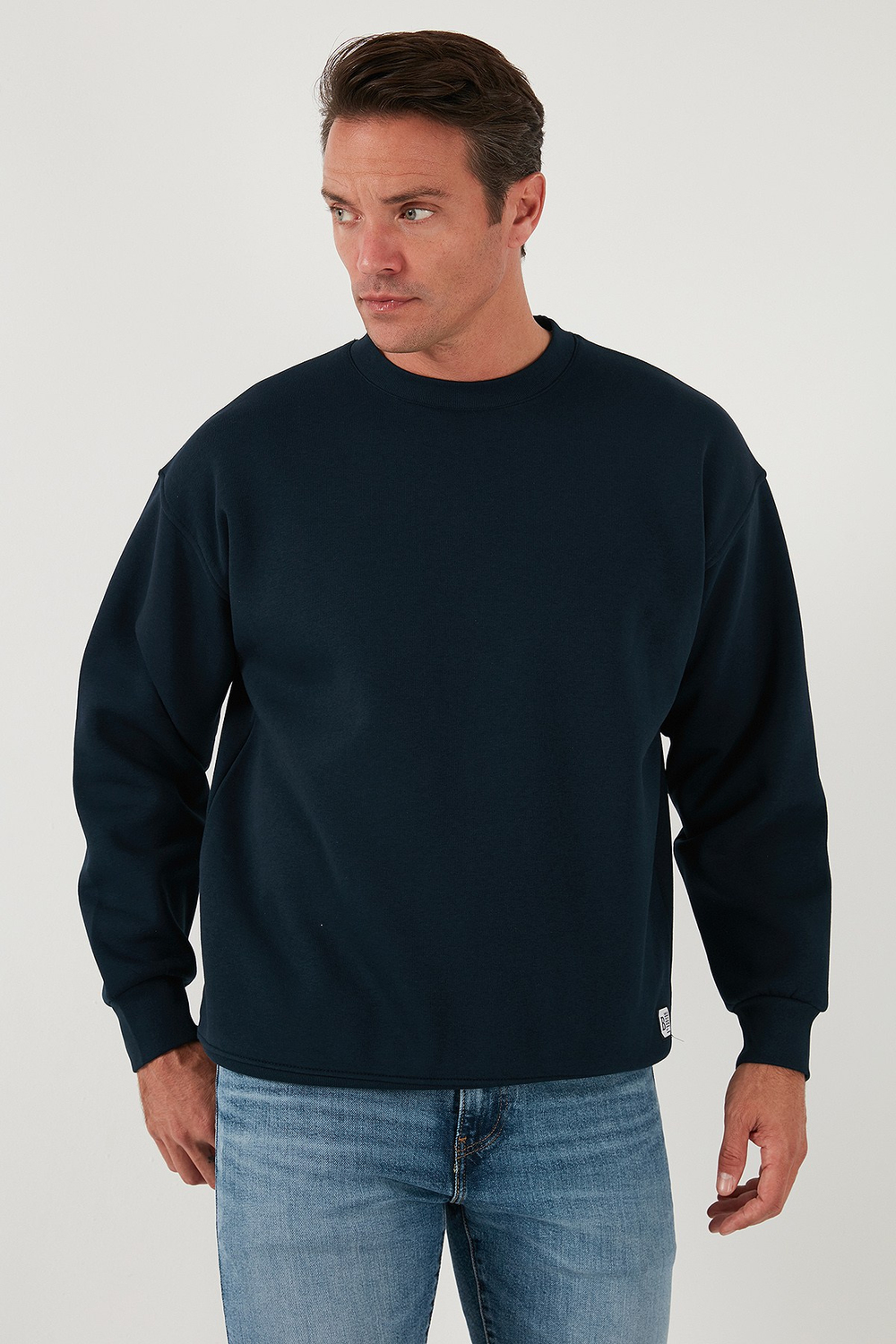 Regular Fit Bisiklet Yaka Pamuklu İçi Tüylü Yumuşak Şardonlu Erkek Sweat 5905255 KOYU LACİVERT