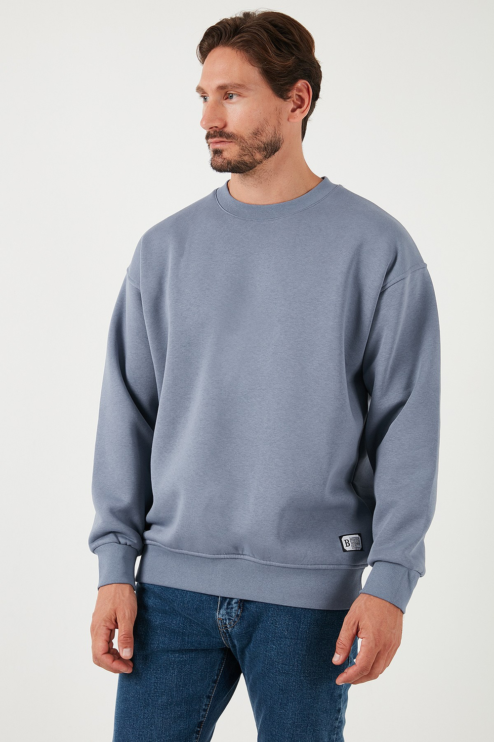 Regular Fit Bisiklet Yaka Pamuklu İçi Tüylü Yumuşak Şardonlu Erkek Sweat 5905255 KOYU GRİ