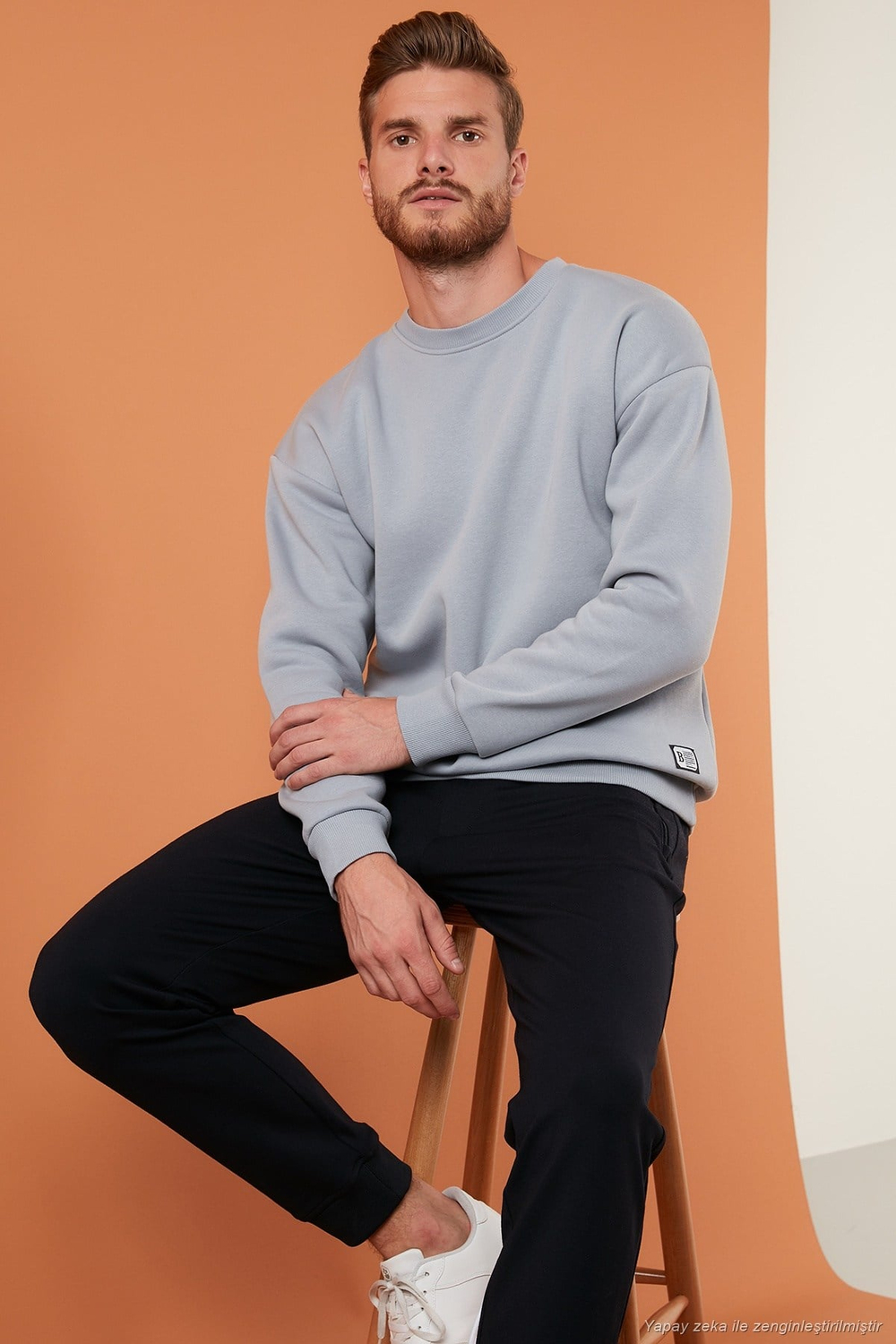 Regular Fit Bisiklet Yaka Şardonlu 2li Paket Erkek Sweat 5905255S2 AÇIK GRİ-HAKİ