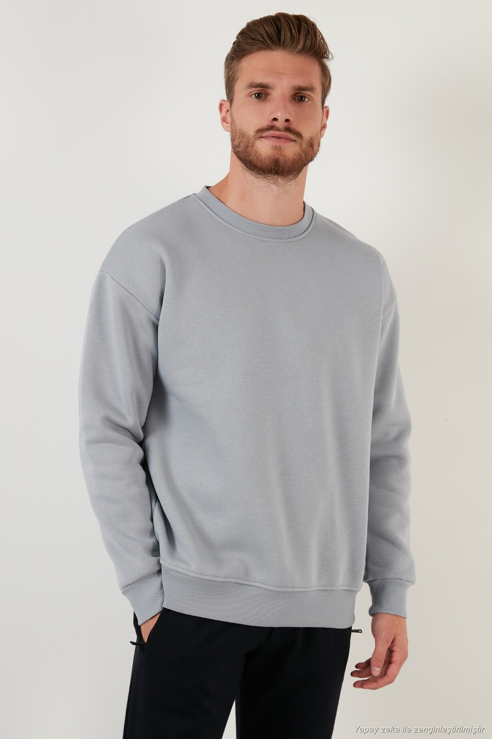 Regular Fit Bisiklet Yaka Şardonlu 2li Paket Erkek Sweat 5905255S2 ELMA-AÇIK GRİ