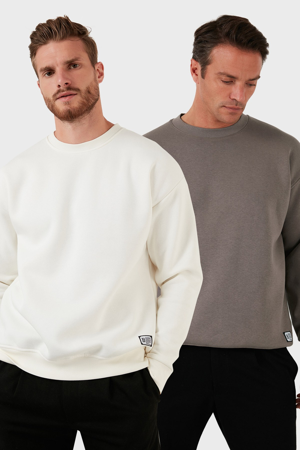 Regular Fit Bisiklet Yaka Şardonlu 2li Paket Erkek Sweat 5905255S2 Ekru-Toprak
