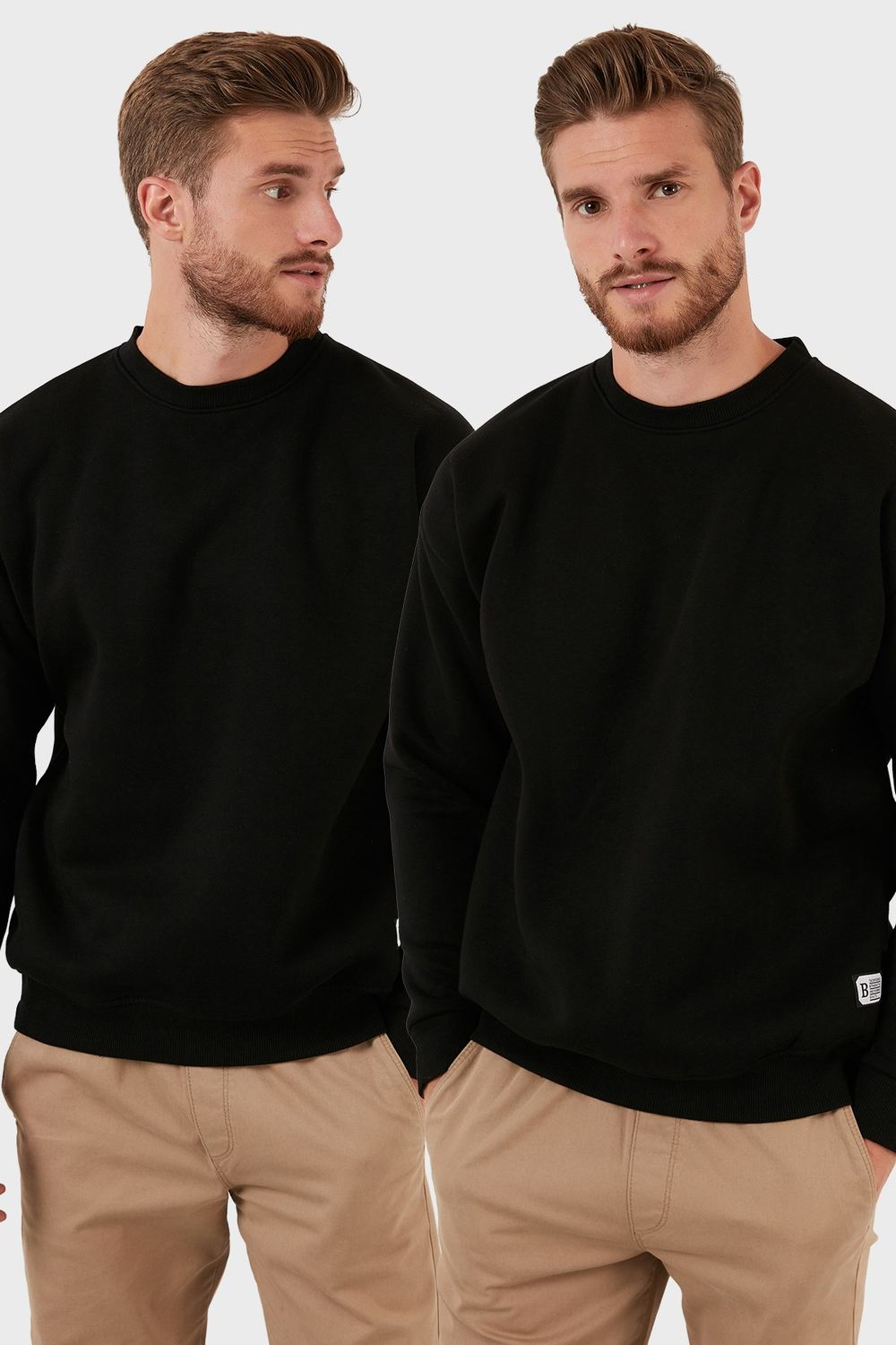Regular Fit Bisiklet Yaka Şardonlu 2li Paket Erkek Sweat 5905255S2 SİYAH-SİYAH