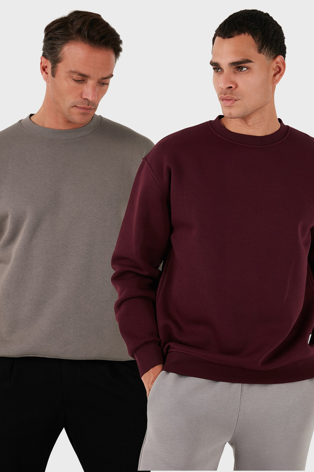 Regular Fit Bisiklet Yaka Şardonlu 2li Paket Erkek Sweat 5905255S2 VİŞNE-TOPRAK