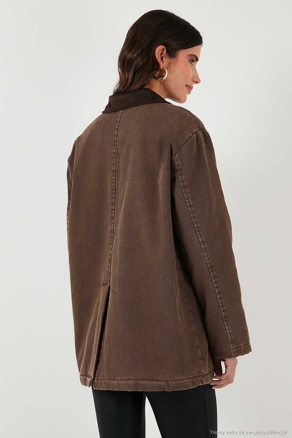 Regular Fit Ceket Yaka Kadife Ekose Astarlı Ceket Kadın Mont 6810330 KAHVE