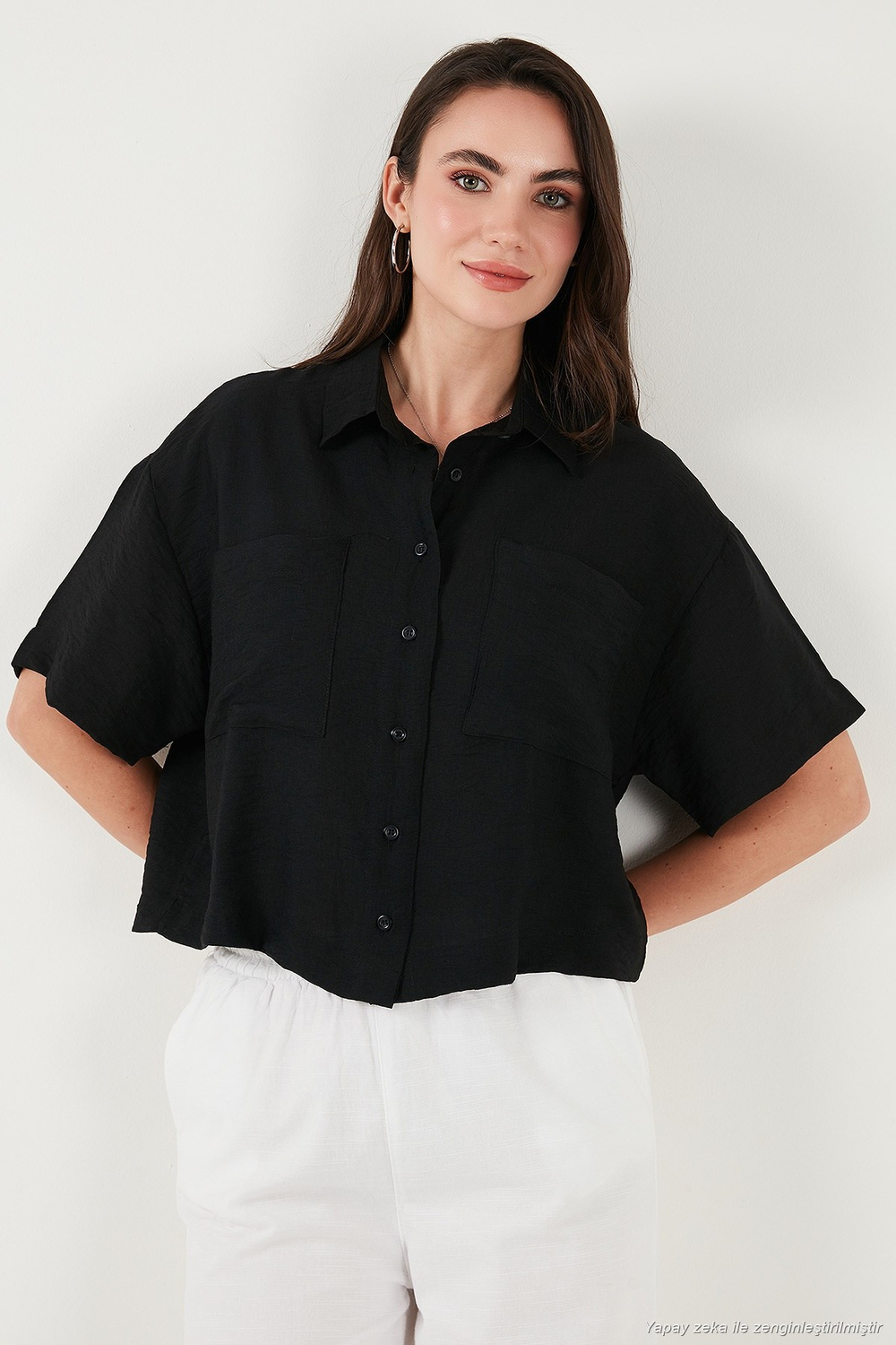 Regular Fit Cep Detaylı Kısa Kollu Kadın Gömlek 6778568 SİYAH