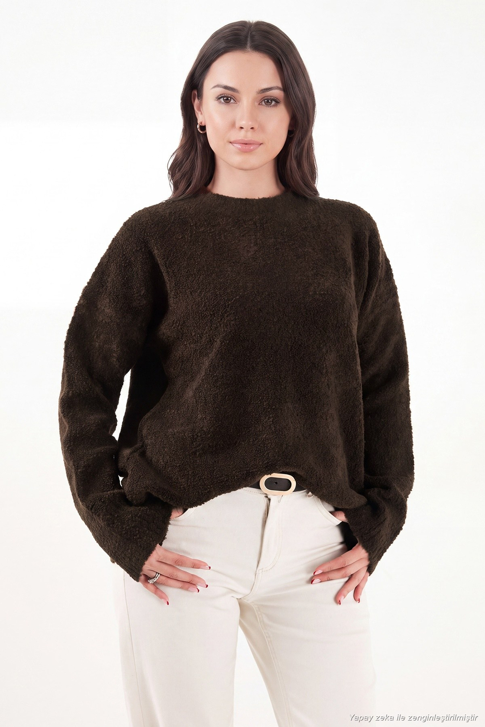 Regular Fit Dik Yaka Yumuşak Dokulu Triko Kadın Kazak 4616222 KAHVE