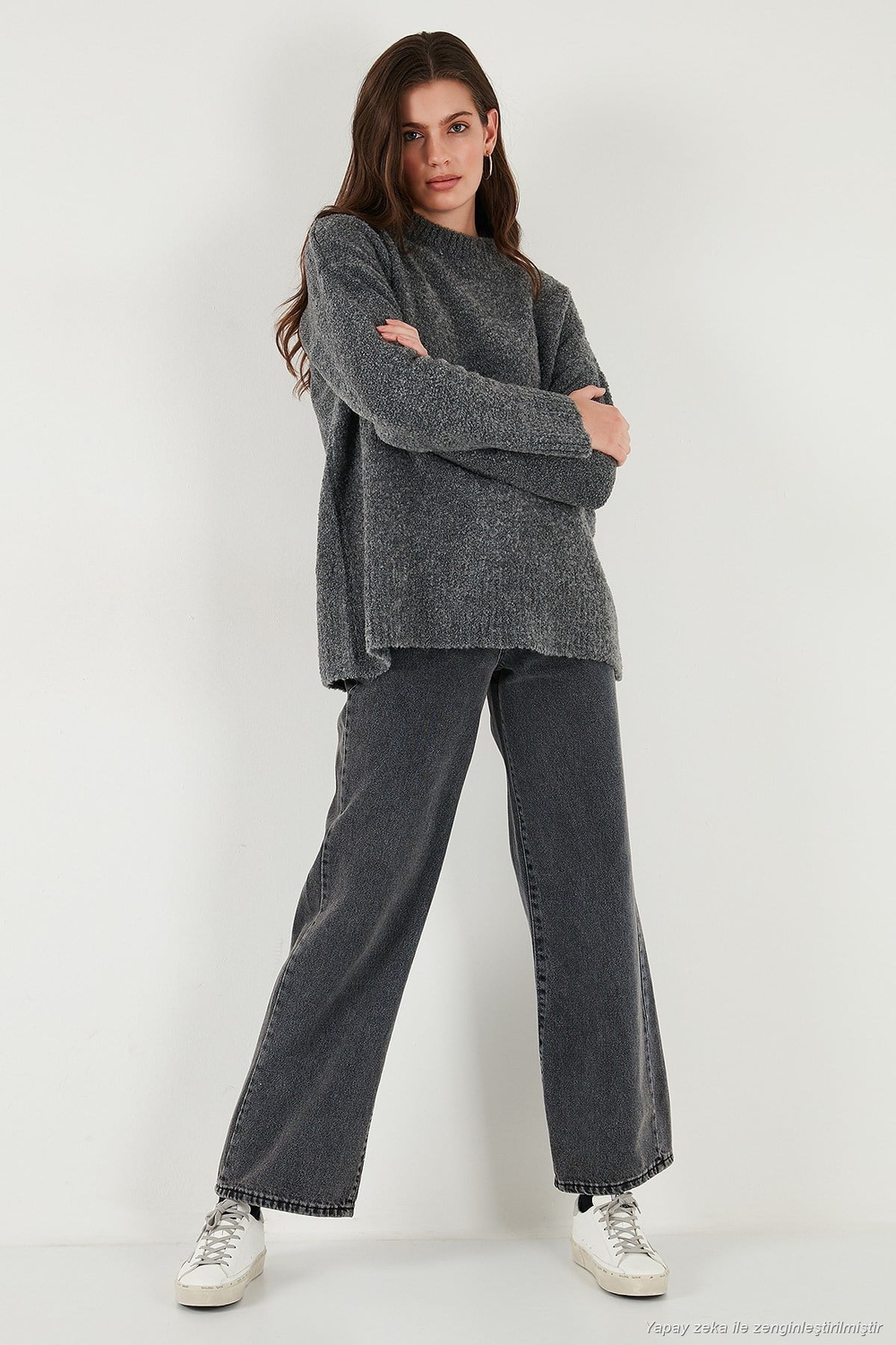 Regular Fit Dik Yaka Yumuşak Dokulu Triko Kadın Kazak 4616222 ANTRASİT