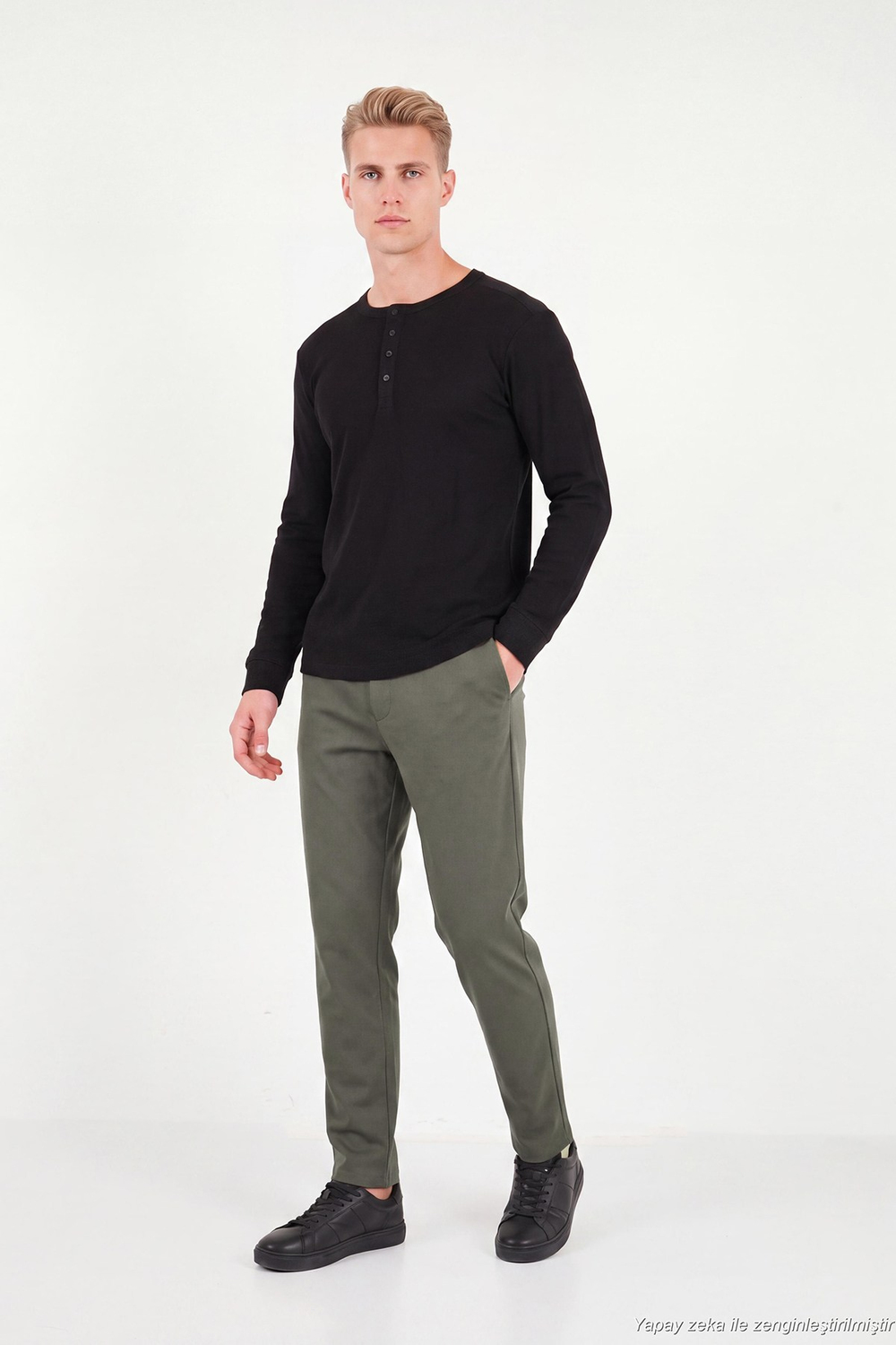 Regular Fit Düz Paça Bağlamalı Erkek Pantolon 6843700 HAKİ