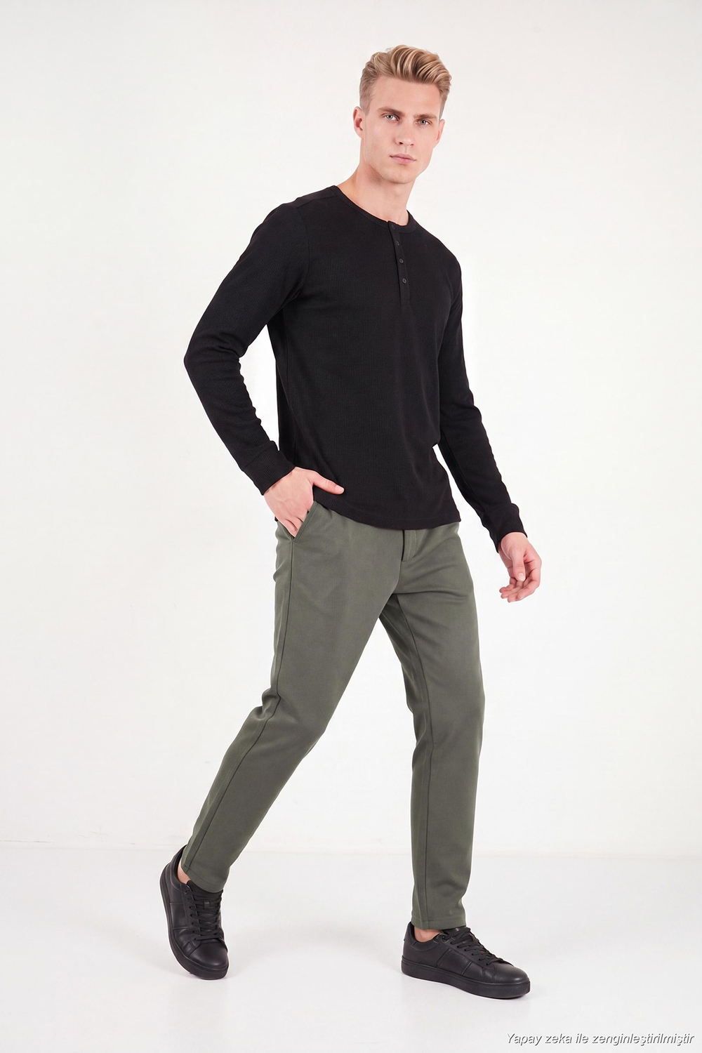 Regular Fit Düz Paça Bağlamalı Erkek Pantolon 6843700 HAKİ