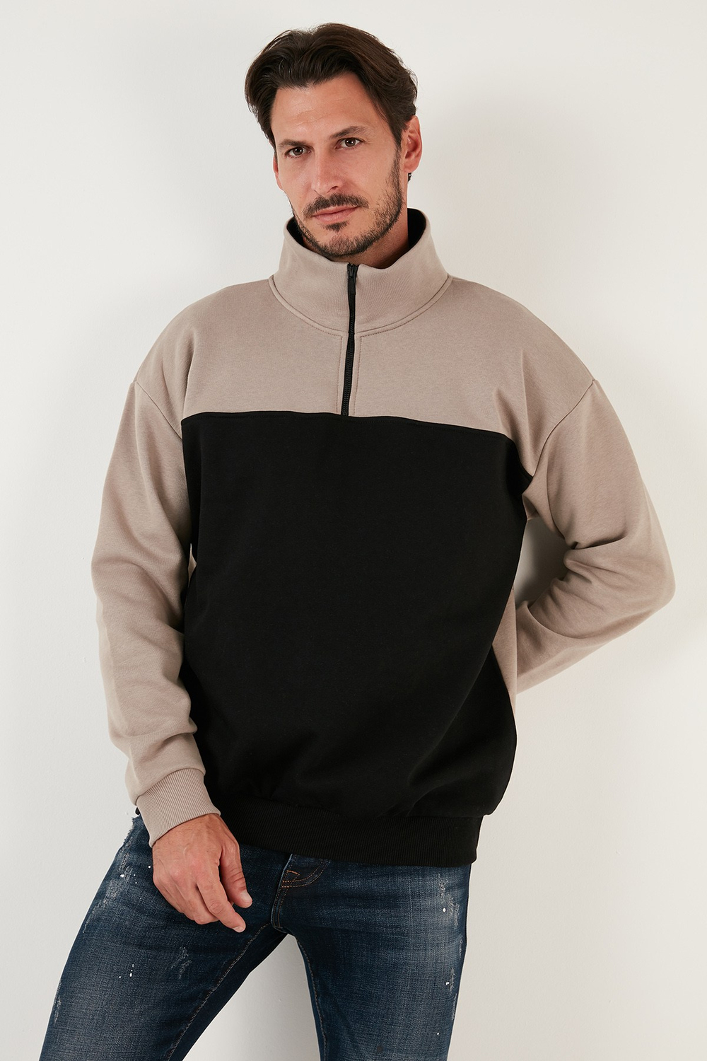 Regular Fit Fermuarlı Dik Yaka İçi Tüylü Yumuşak Şardonlu Kışlık Erkek Sweat 5905343 SÜTLÜ KAHVE
