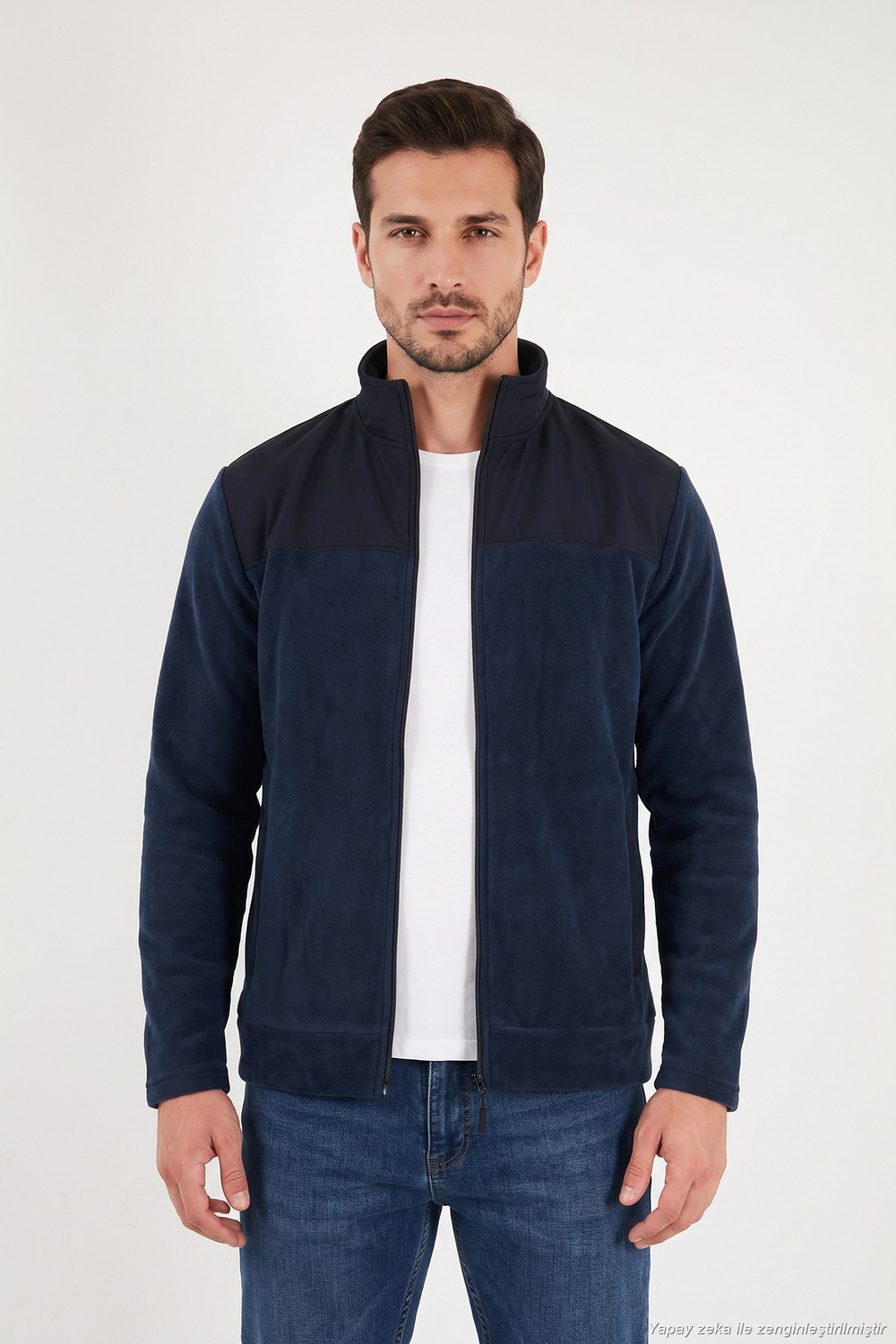 Regular Fit Garnili Dik Yaka Sıcak Tutan Erkek Polar Mont 59060443 KOYU LACİVERT