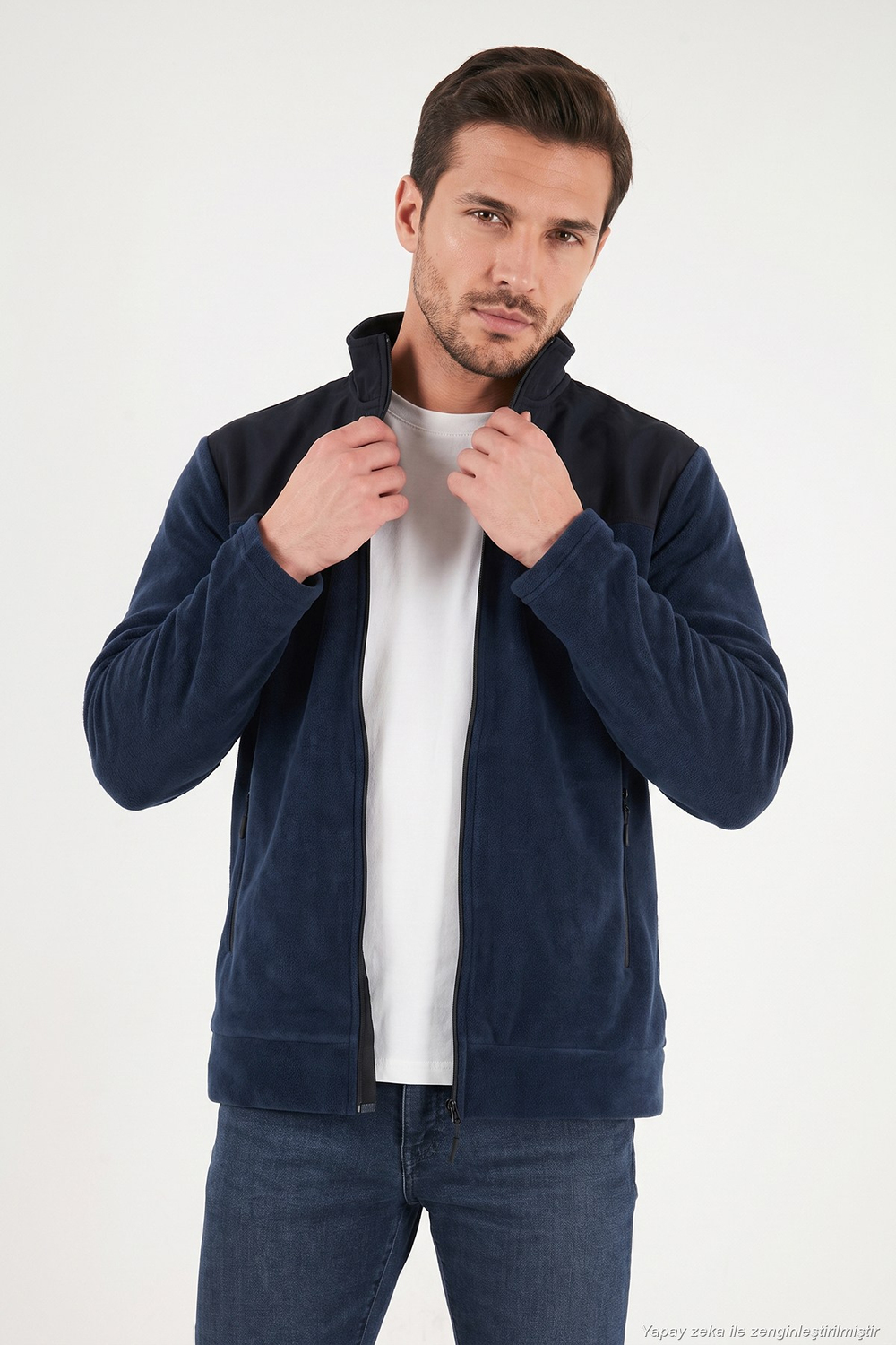 Regular Fit Garnili Dik Yaka Sıcak Tutan Erkek Polar Mont 59060443 KOYU LACİVERT