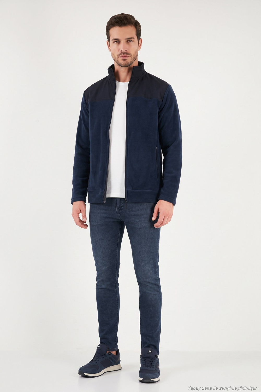 Regular Fit Garnili Dik Yaka Sıcak Tutan Erkek Polar Mont 59060443 KOYU LACİVERT