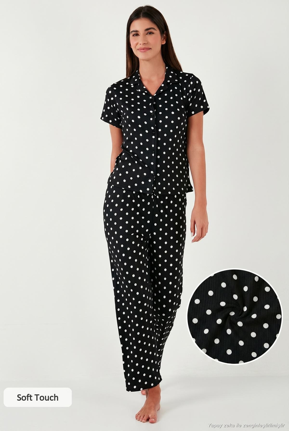 Regular Fit Gömlek Yaka Kısa Kollu Kadın Pijama Takımı 65780124 SİYAH