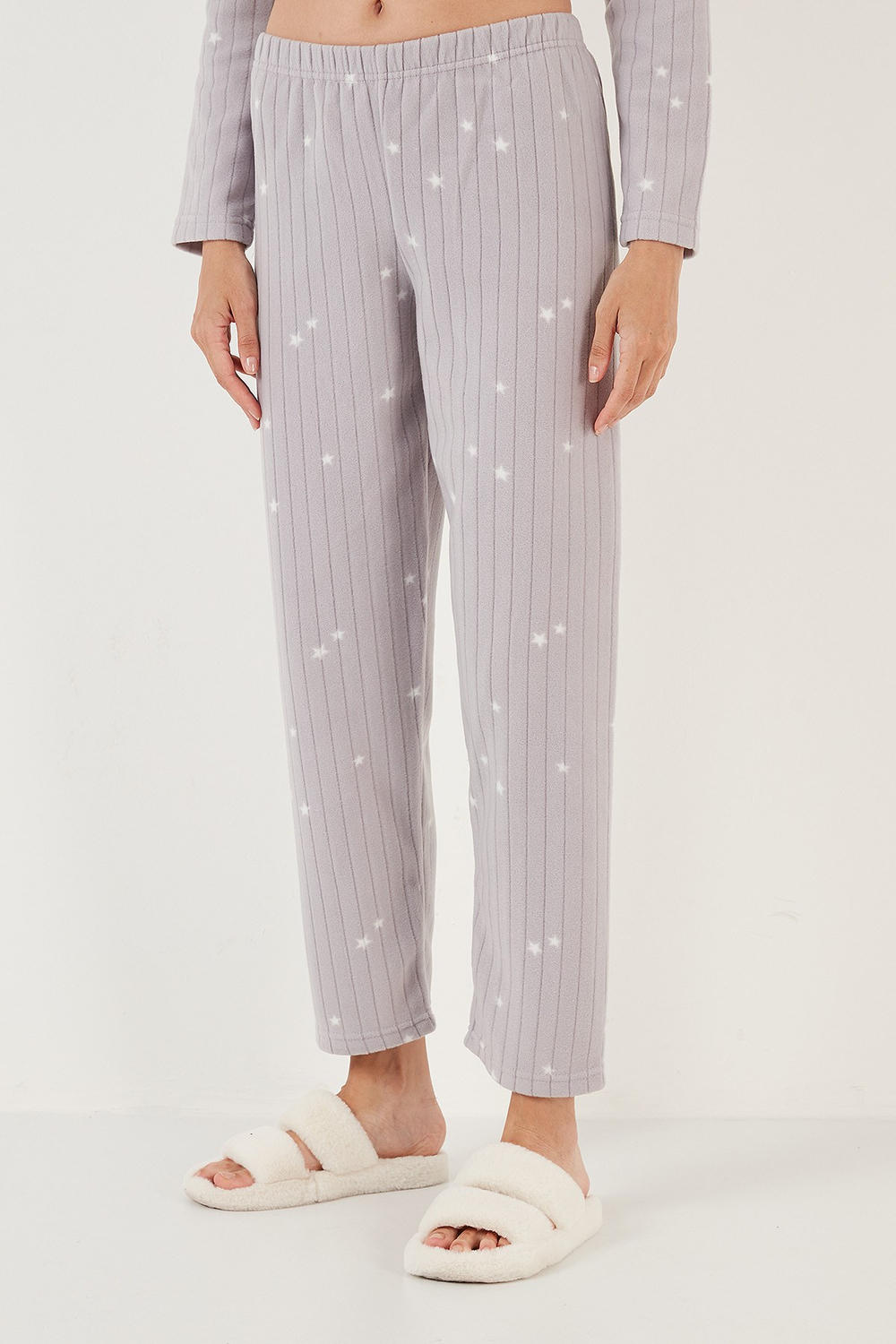 Regular Fit Gömlek Yaka Önden Düğmeli Polar Kadın Pijama Takımı 6571009W4 GRİ