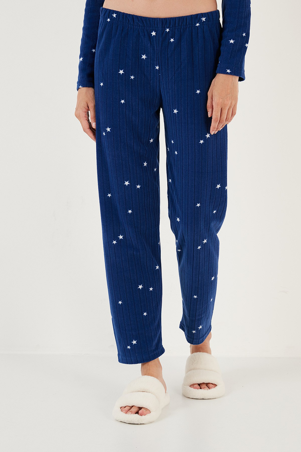 Regular Fit Gömlek Yaka Önden Düğmeli Polar Kadın Pijama Takımı 6571009W4 LACİVERT