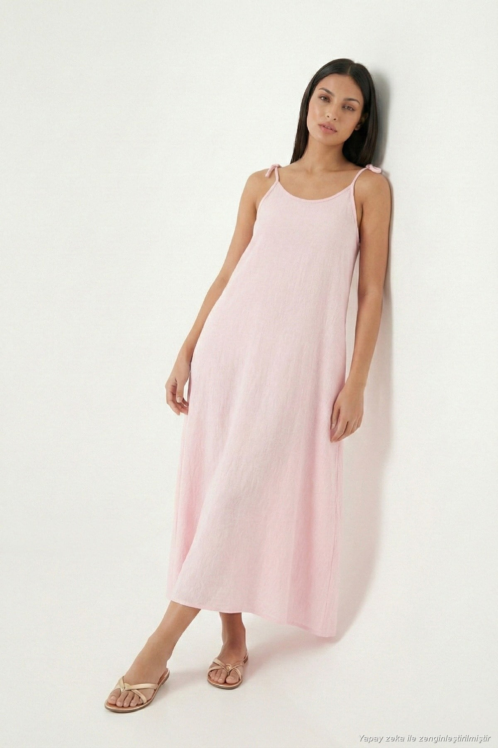 Regular Fit İp Askılı Uzun Kadın Elbise 5865732 TOZ PEMBE