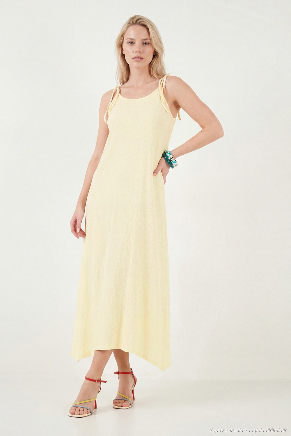 Regular Fit İp Askılı Uzun Kadın Elbise 5865732 SARI
