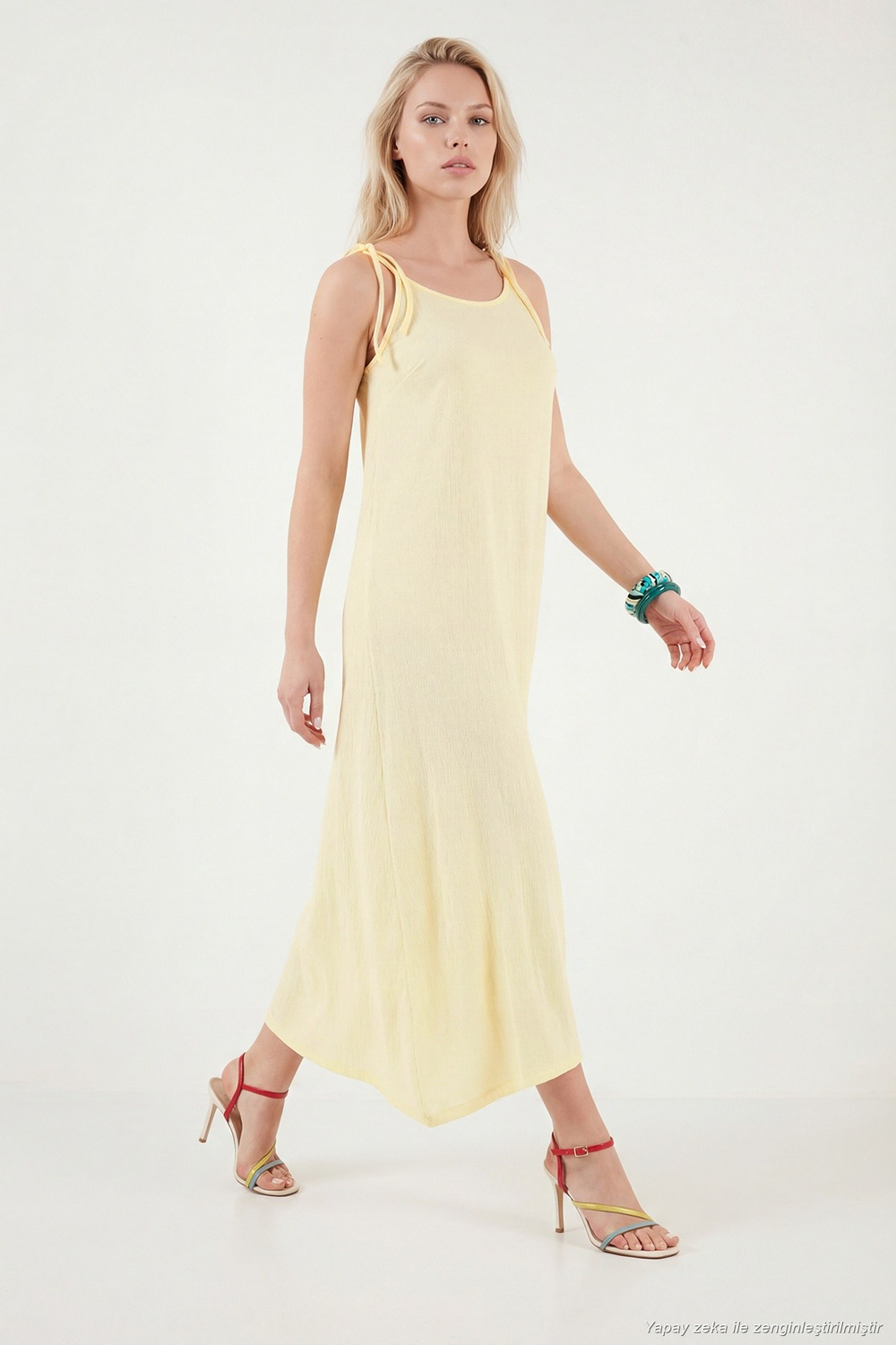 Regular Fit İp Askılı Uzun Kadın Elbise 5865732 SARI