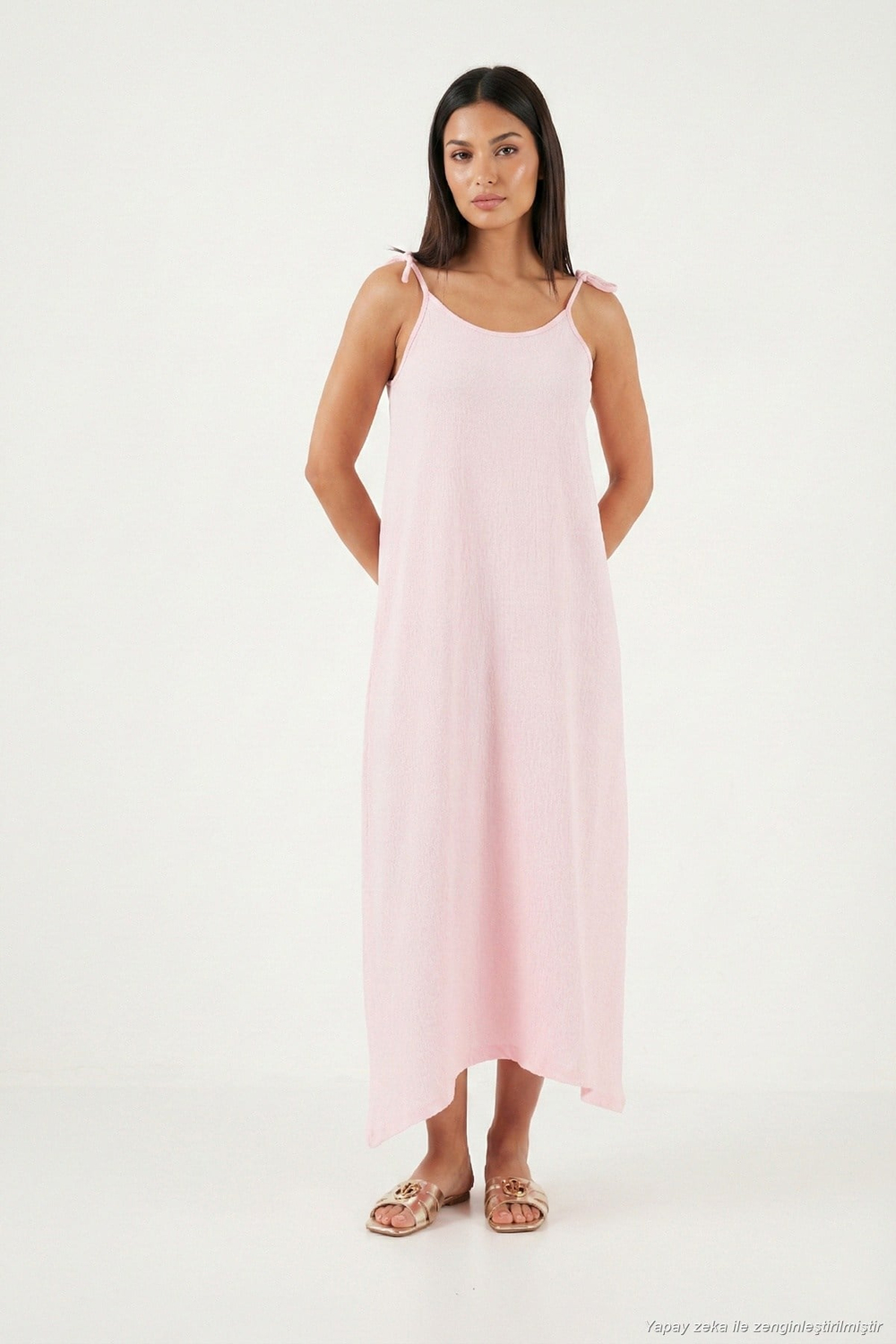 Regular Fit İp Askılı Uzun Kadın Elbise 5865732 TOZ PEMBE