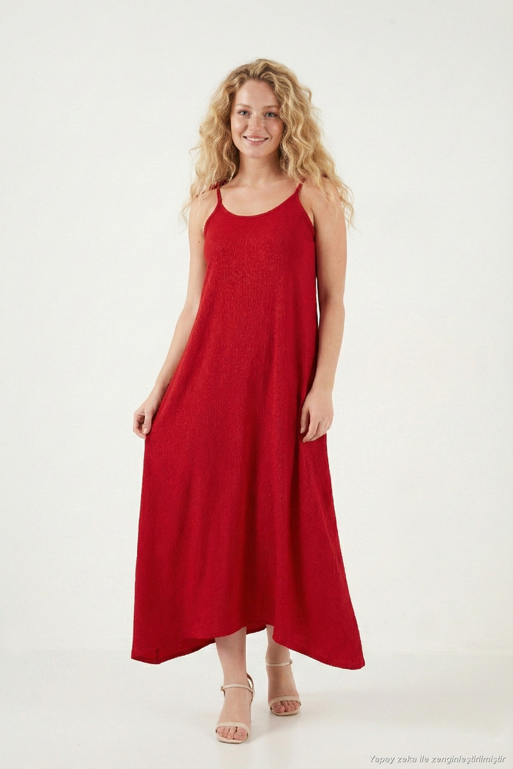 Regular Fit İp Askılı Uzun Kadın Elbise 5865732 KIRMIZI