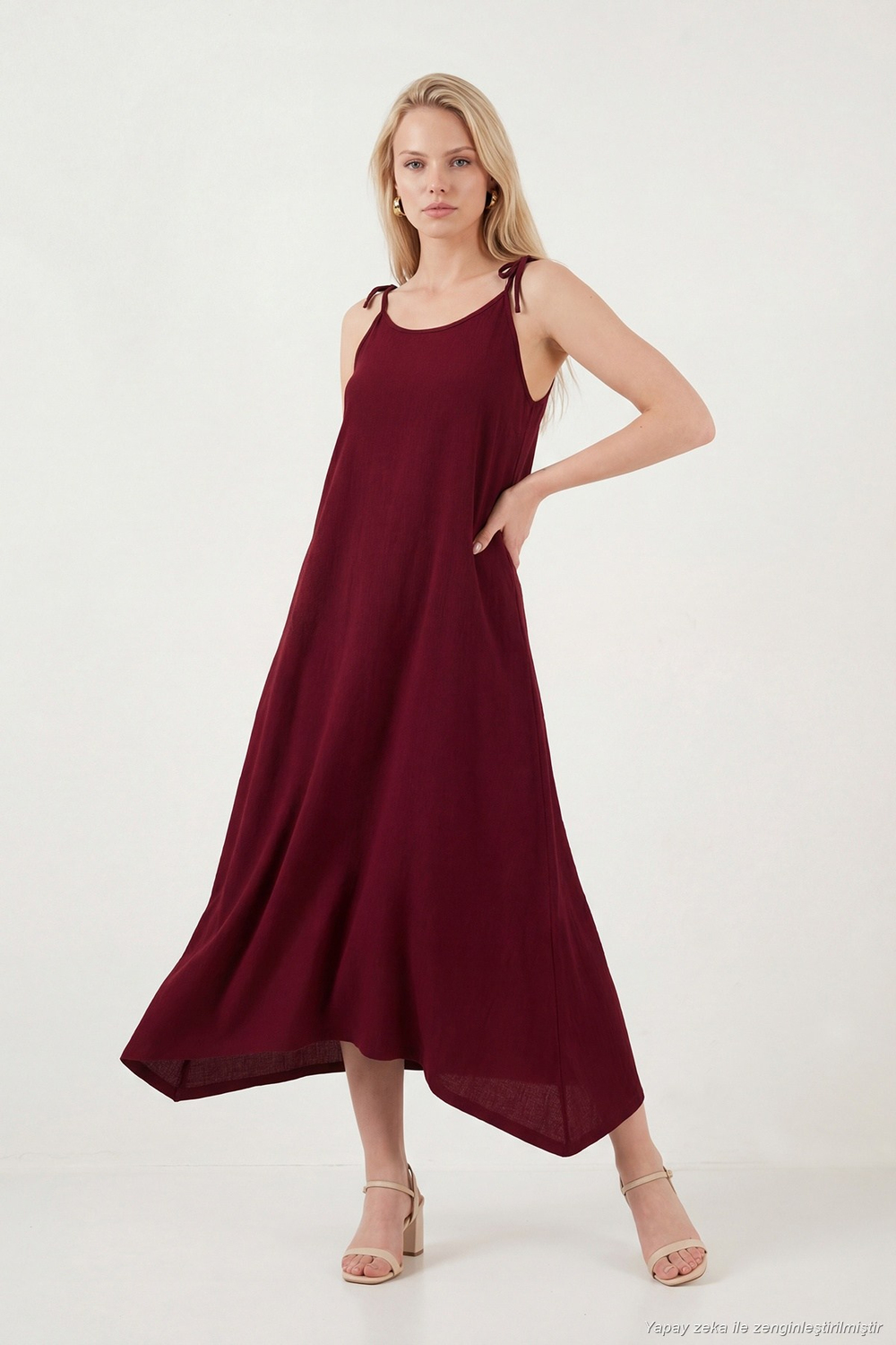 Regular Fit İp Askılı Uzun Kadın Elbise 5865732 BORDO