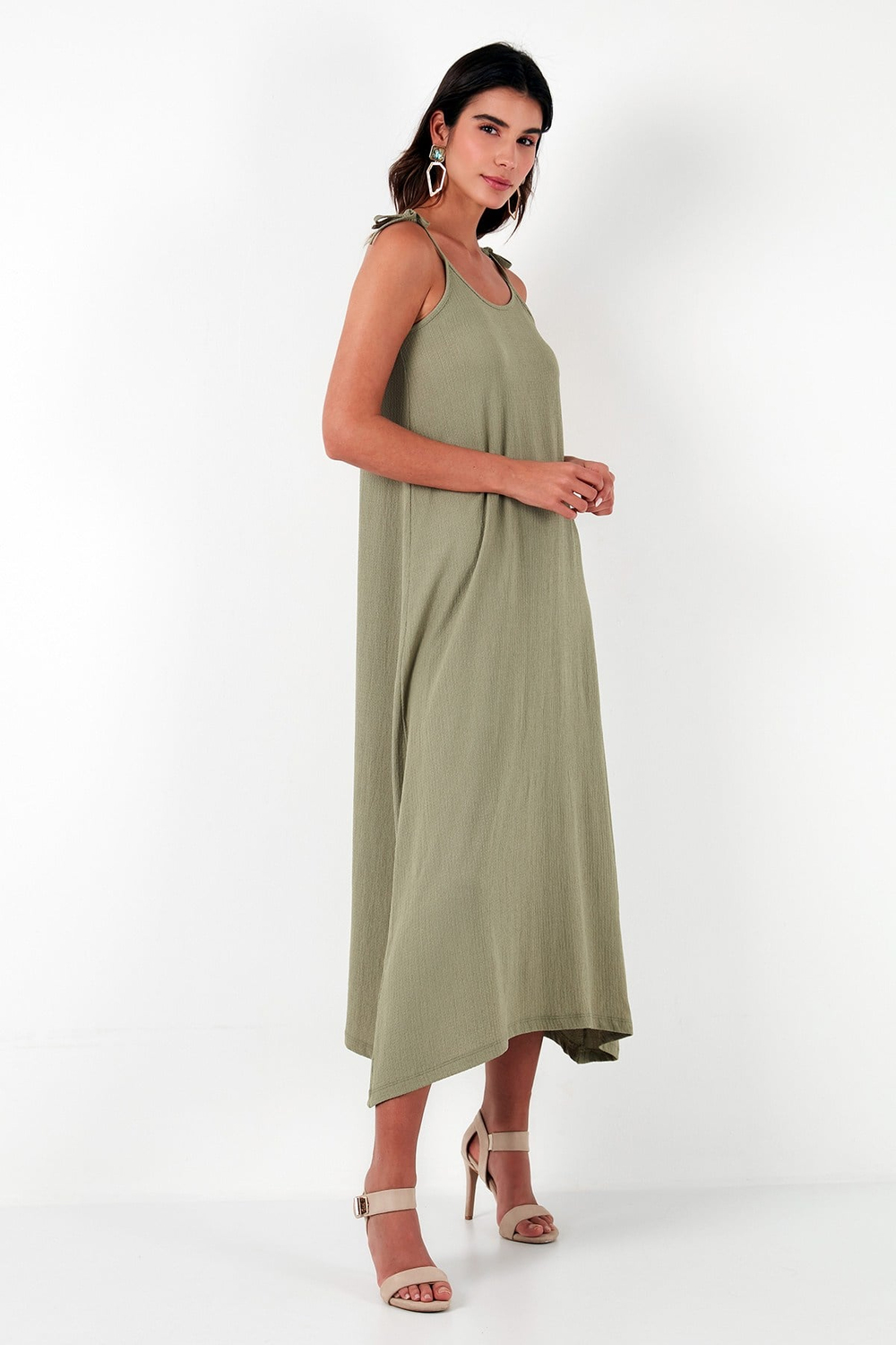 Regular Fit İp Askılı Uzun Kadın Elbise 5865732 Olive