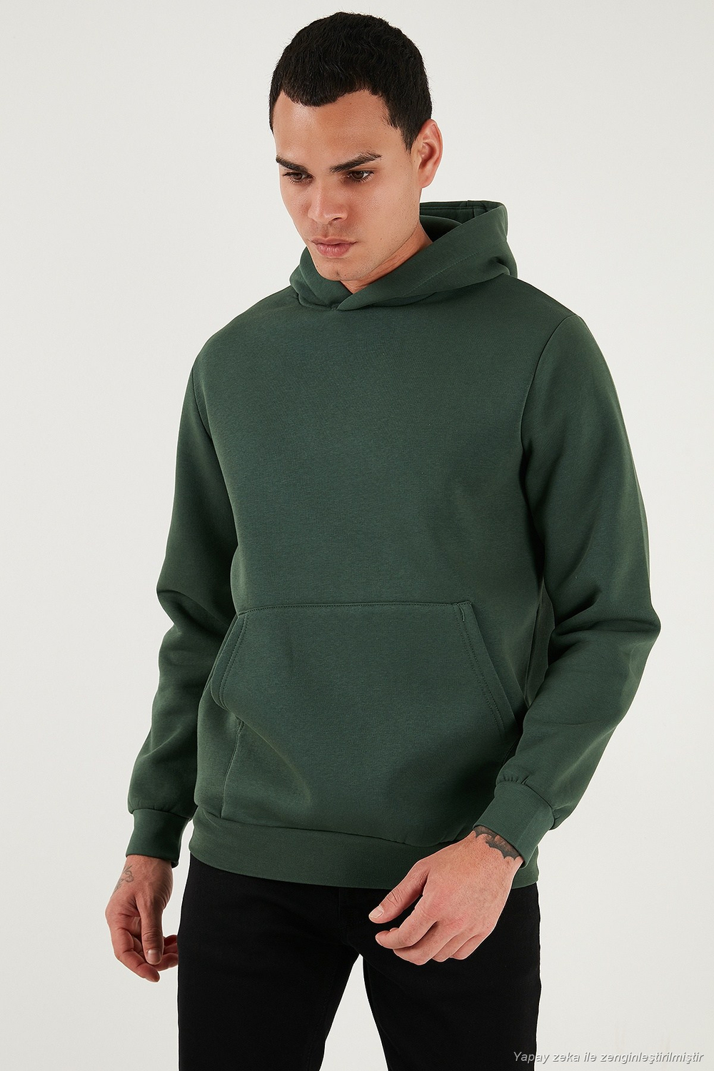 Regular Fit Kapüşonlu Kanguru Cepli İçi Tüylü Yumuşak Şardonlu Erkek Sweat 5905281 NEFTİ