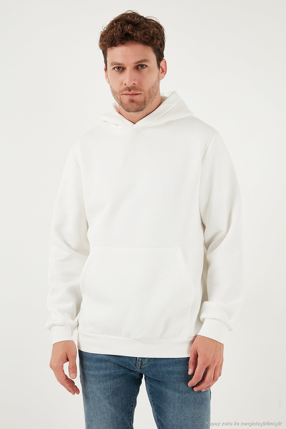 Regular Fit Kapüşonlu Kanguru Cepli İçi Tüylü Yumuşak Şardonlu Erkek Sweat 5905281 EKRU