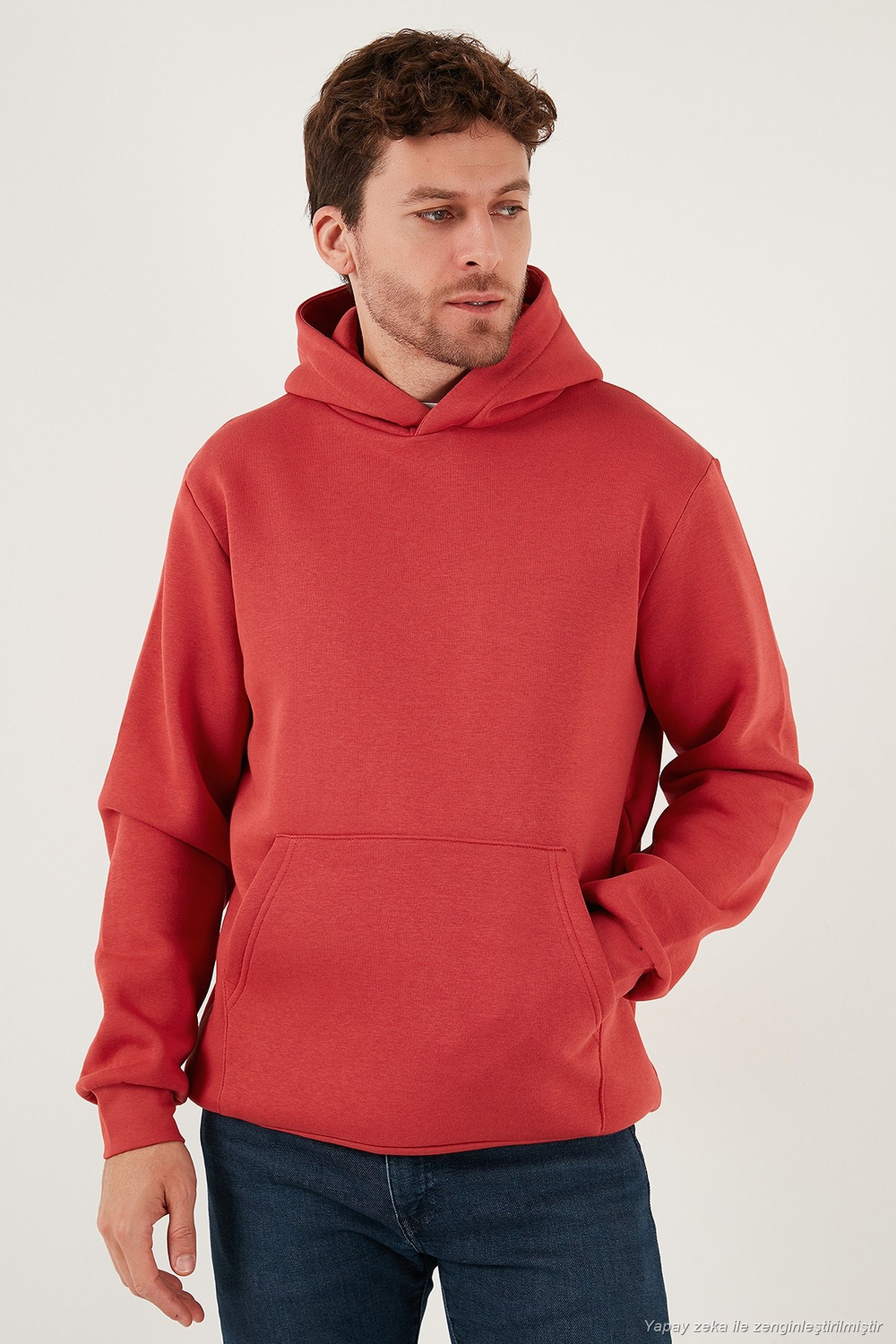 Regular Fit Kapüşonlu Kanguru Cepli İçi Tüylü Yumuşak Şardonlu Erkek Sweat 5905281 BAYRAK KIRMIZI