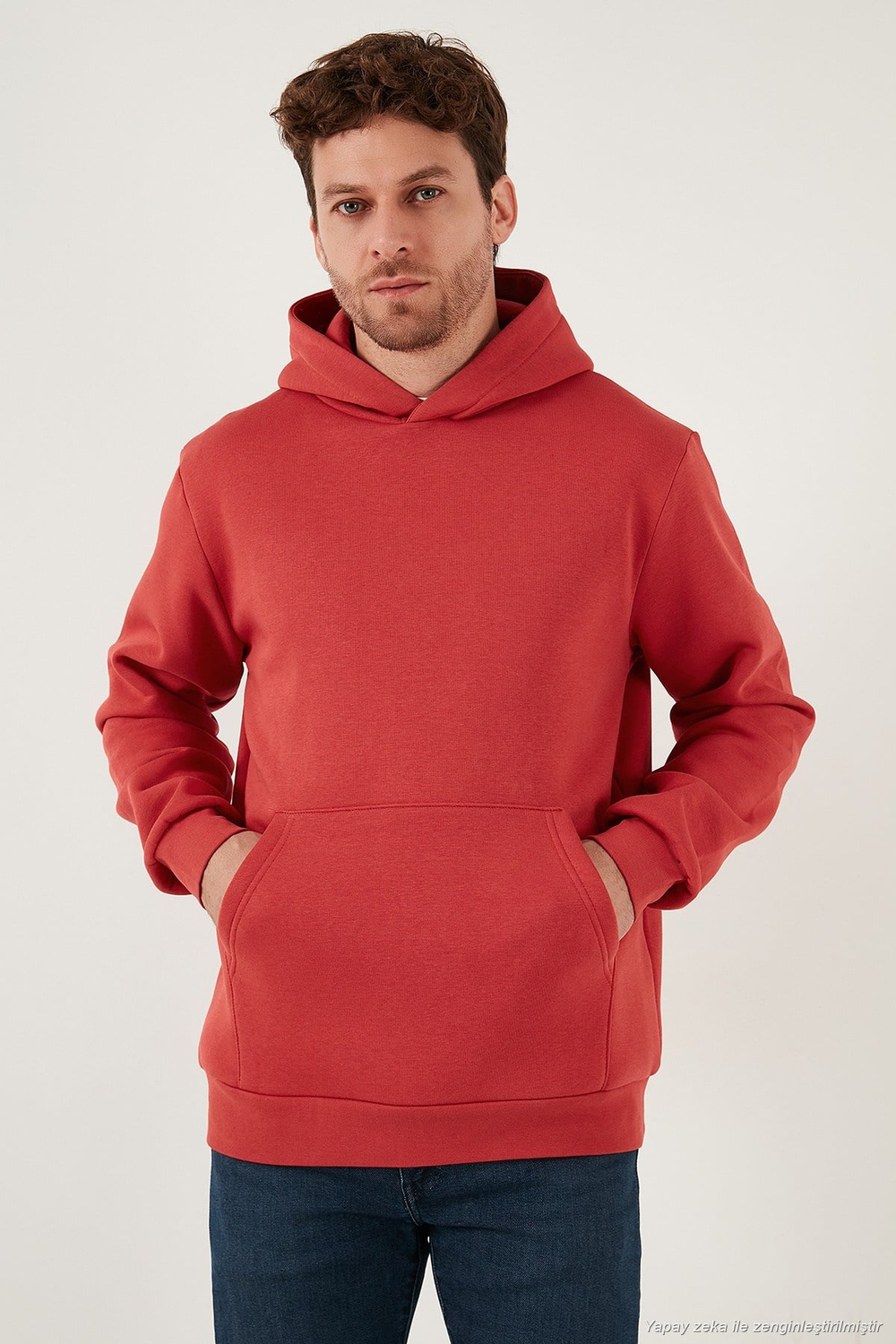 Regular Fit Kapüşonlu Kanguru Cepli İçi Tüylü Yumuşak Şardonlu Erkek Sweat 5905281 BAYRAK KIRMIZI