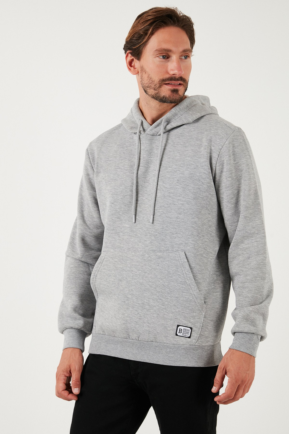 Regular Fit Kapüşonlu Kanguru Cepli İçi Tüylü Yumuşak Şardonlu Erkek Sweat 5905281 GRİ MELANJ