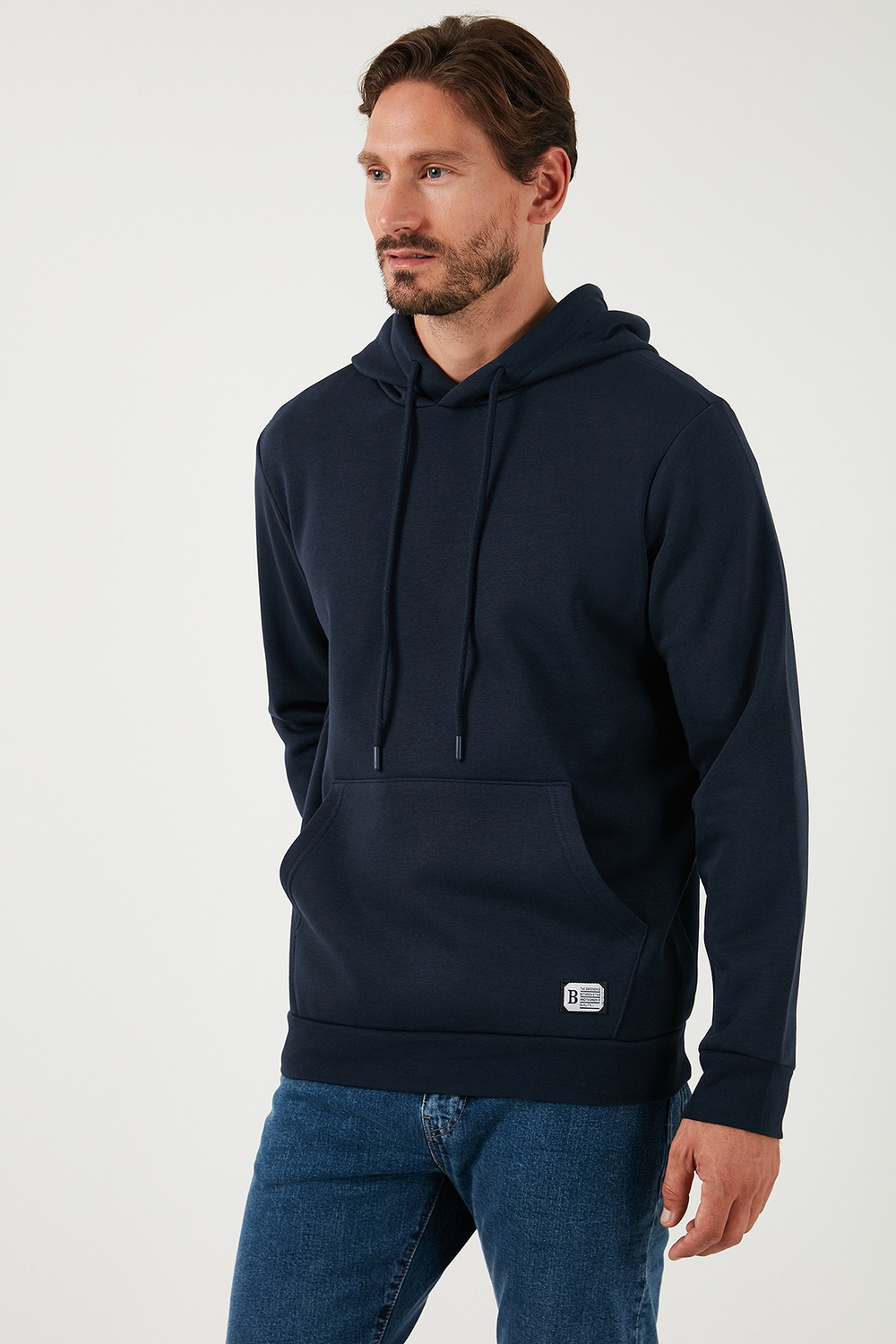 Regular Fit Kapüşonlu Kanguru Cepli İçi Tüylü Yumuşak Şardonlu Erkek Sweat 5905281 KOYU LACİVERT