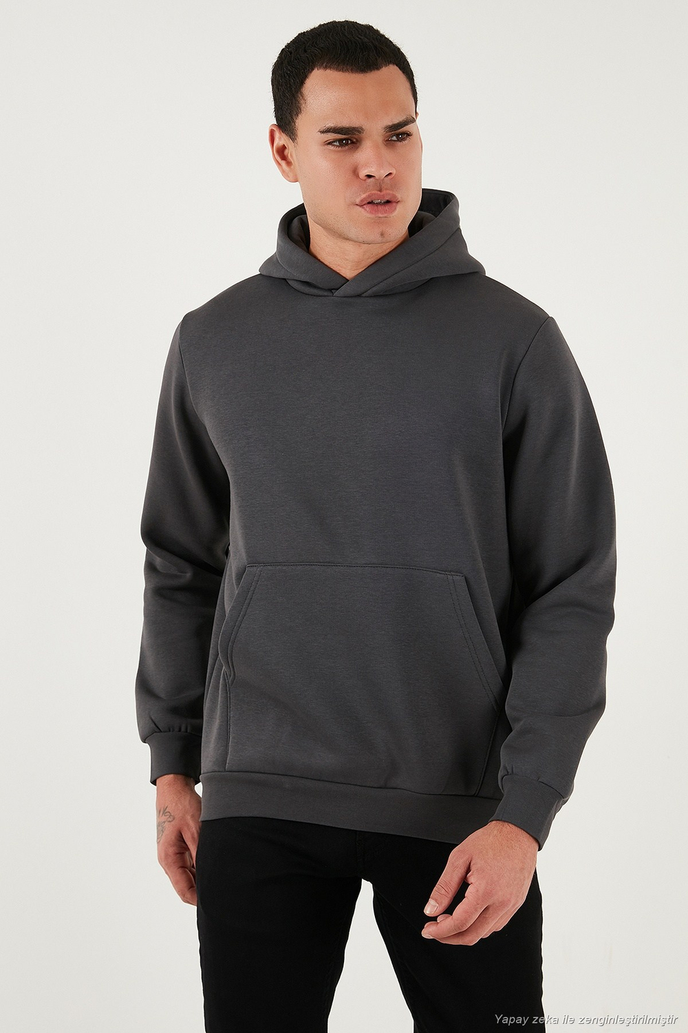 Regular Fit Kapüşonlu Kanguru Cepli İçi Tüylü Yumuşak Şardonlu Erkek Sweat 5905281 ANTRASİT