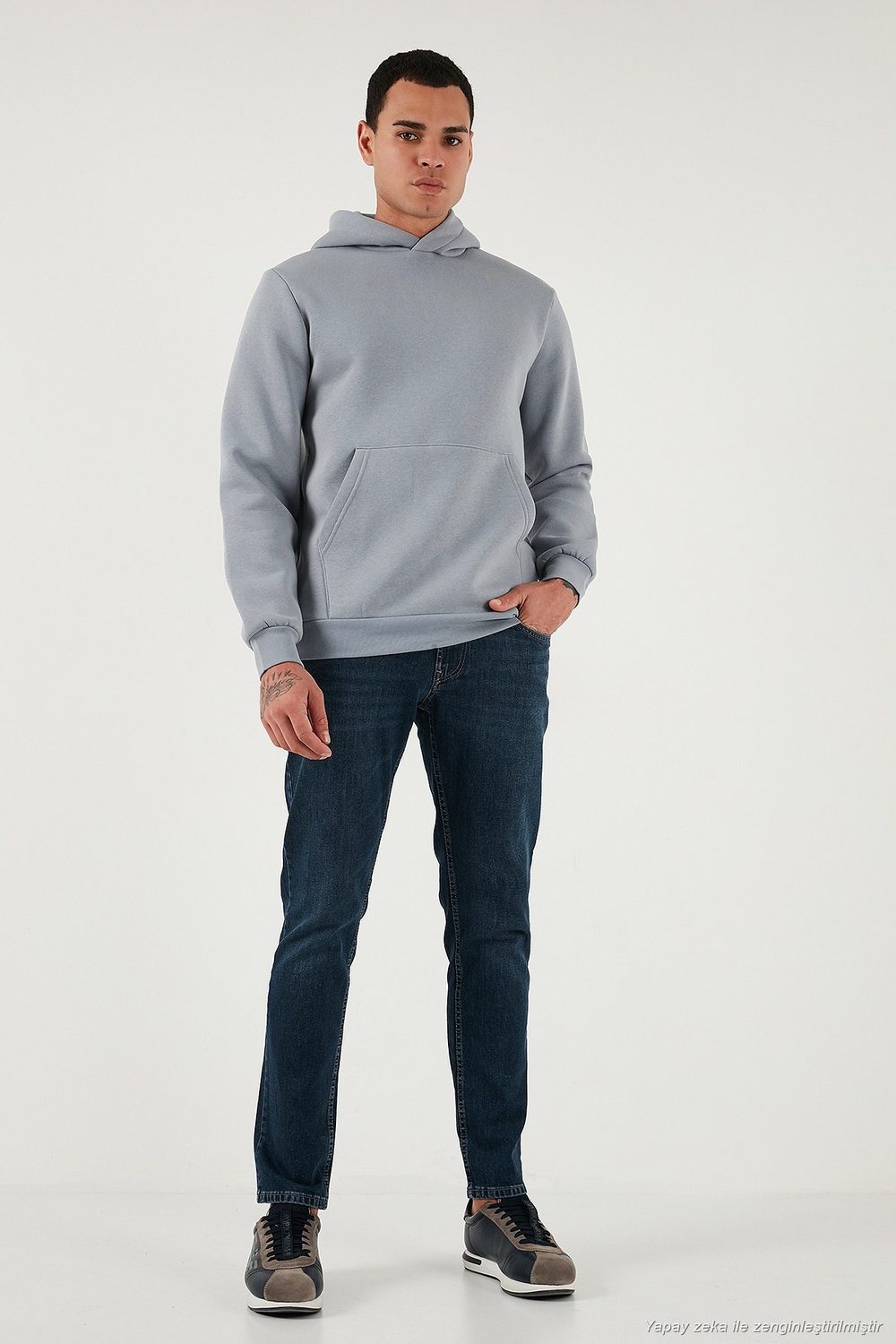 Regular Fit Kapüşonlu Kanguru Cepli İçi Tüylü Yumuşak Şardonlu Erkek Sweat 5905281 AÇIK GRİ