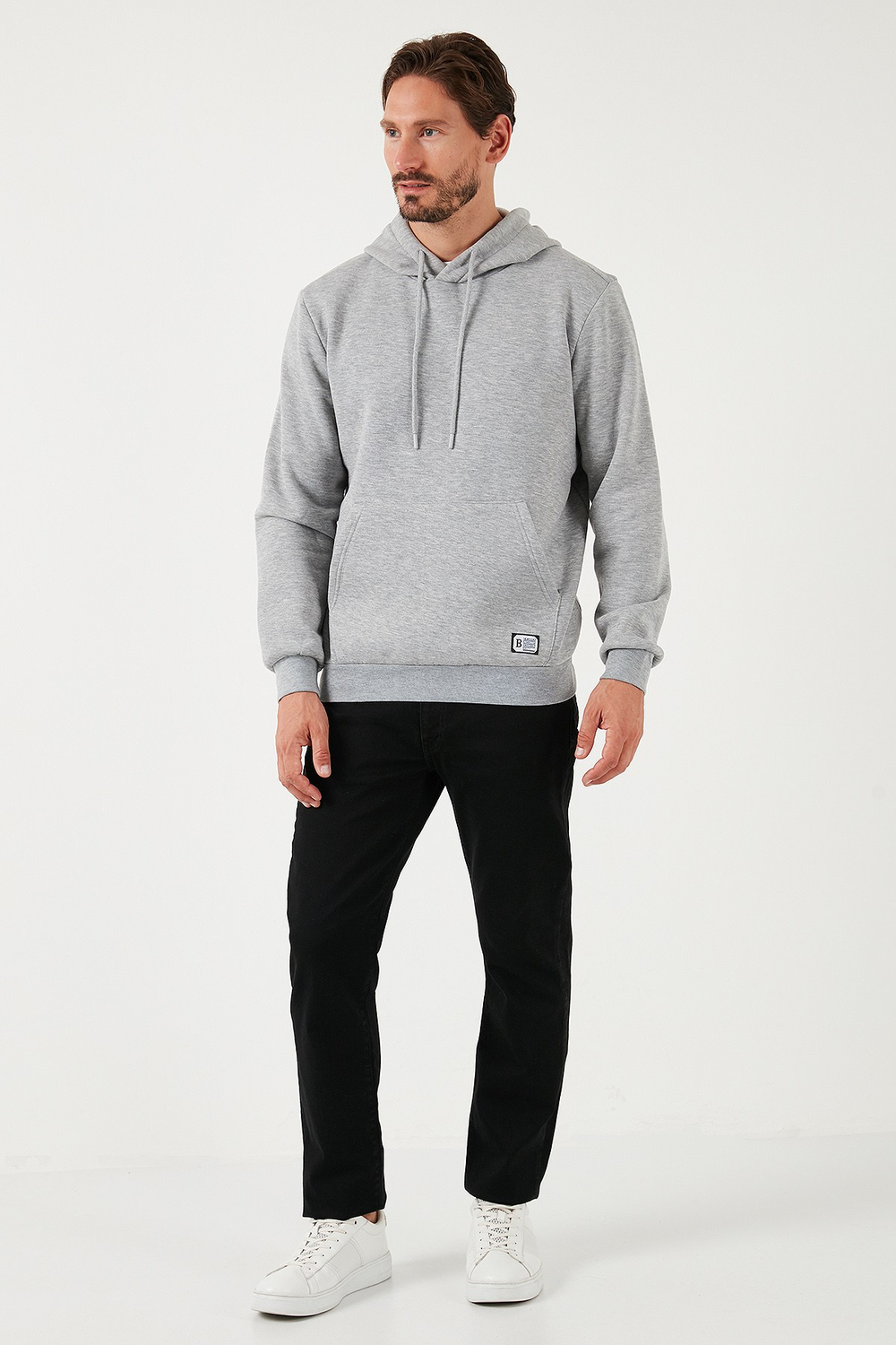 Regular Fit Kapüşonlu Kanguru Cepli İçi Tüylü Yumuşak Şardonlu Erkek Sweat 5905281 GRİ MELANJ