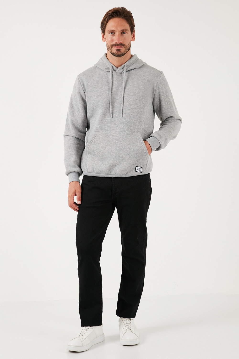 Regular Fit Kapüşonlu Kanguru Cepli İçi Tüylü Yumuşak Şardonlu Erkek Sweat 5905281 GRİ MELANJ