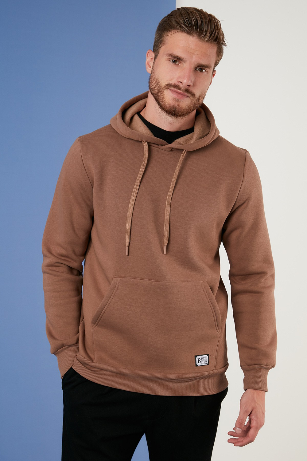 Regular Fit Kapüşonlu Kanguru Cepli İçi Tüylü Yumuşak Şardonlu Erkek Sweat 5905281 SÜTLÜ KAHVE