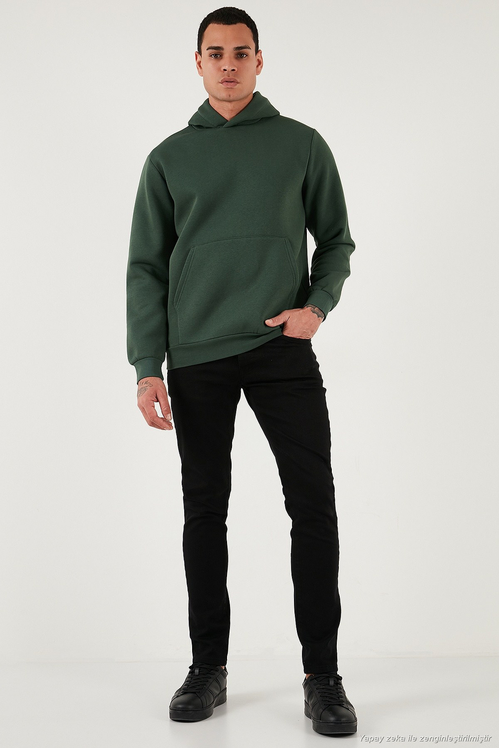 Regular Fit Kapüşonlu Kanguru Cepli İçi Tüylü Yumuşak Şardonlu Erkek Sweat 5905281 NEFTİ
