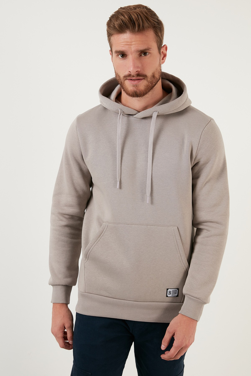Regular Fit Kapüşonlu Kanguru Cepli İçi Tüylü Yumuşak Şardonlu Erkek Sweat 5905281 Kül