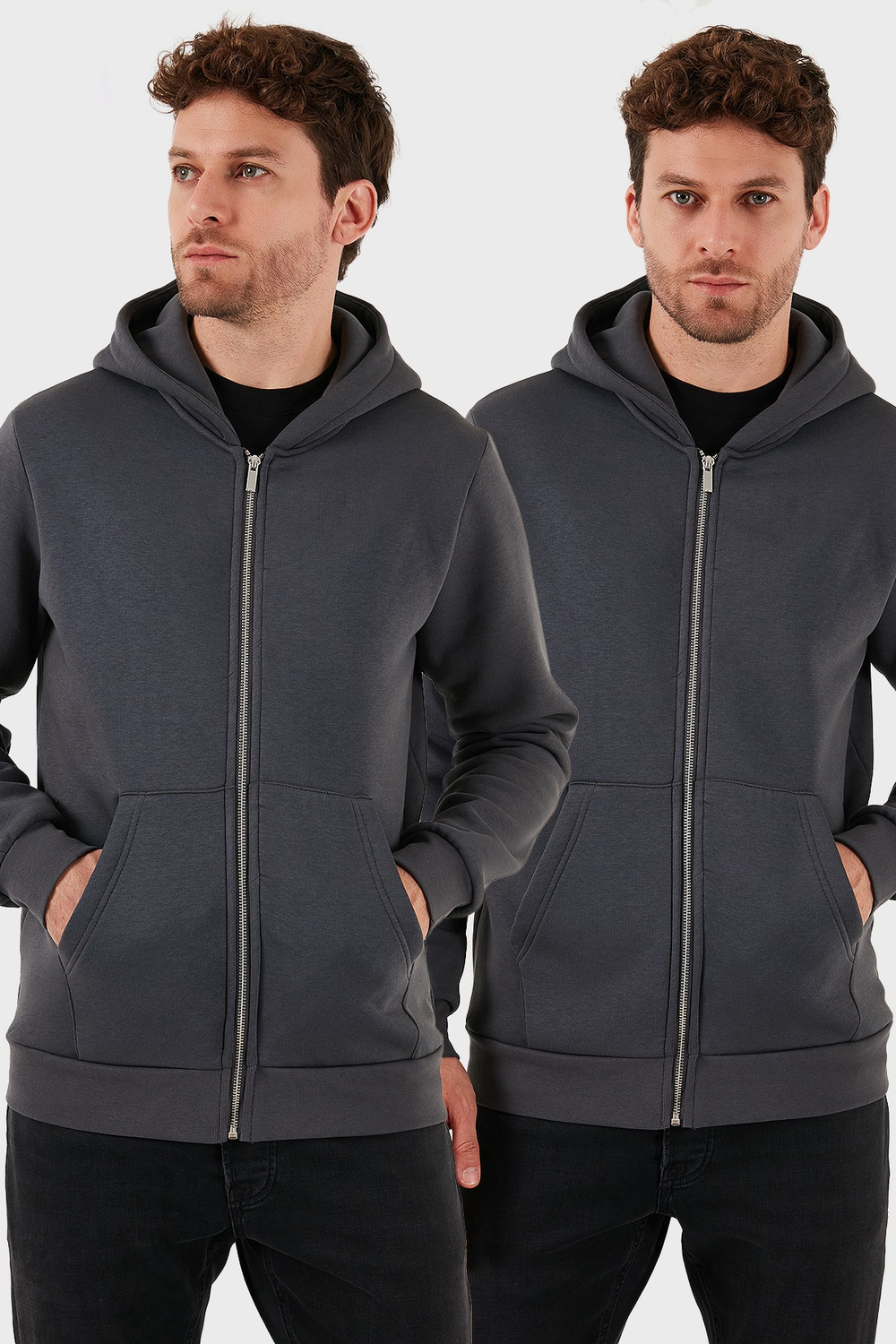 Regular Fit Kapüşonlu Kışlık 2li Paket Erkek Sweat 5905340S2 Antrasit-Antrasit