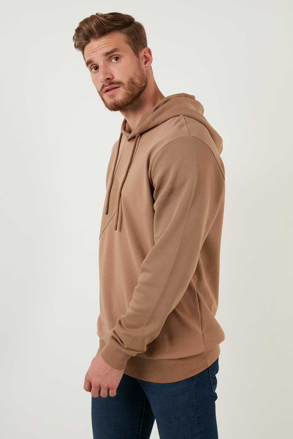 Regular Fit Kapüşonlu Pamuklu Erkek Sweat 5905285 SAFARİ