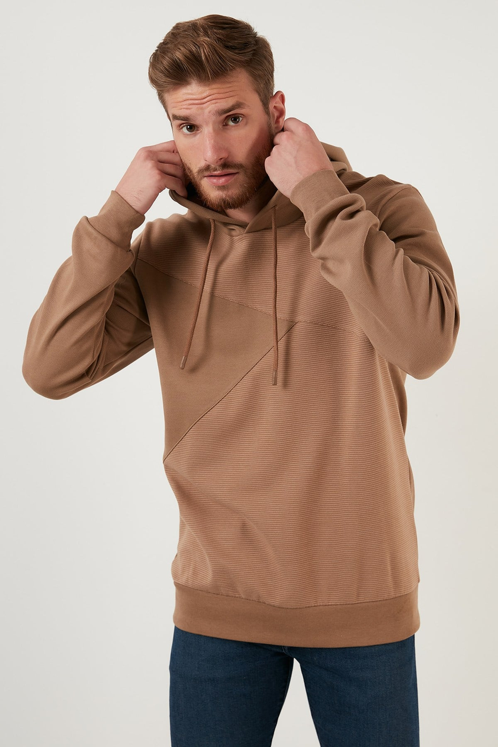 Regular Fit Kapüşonlu Pamuklu Erkek Sweat 5905285 SAFARİ