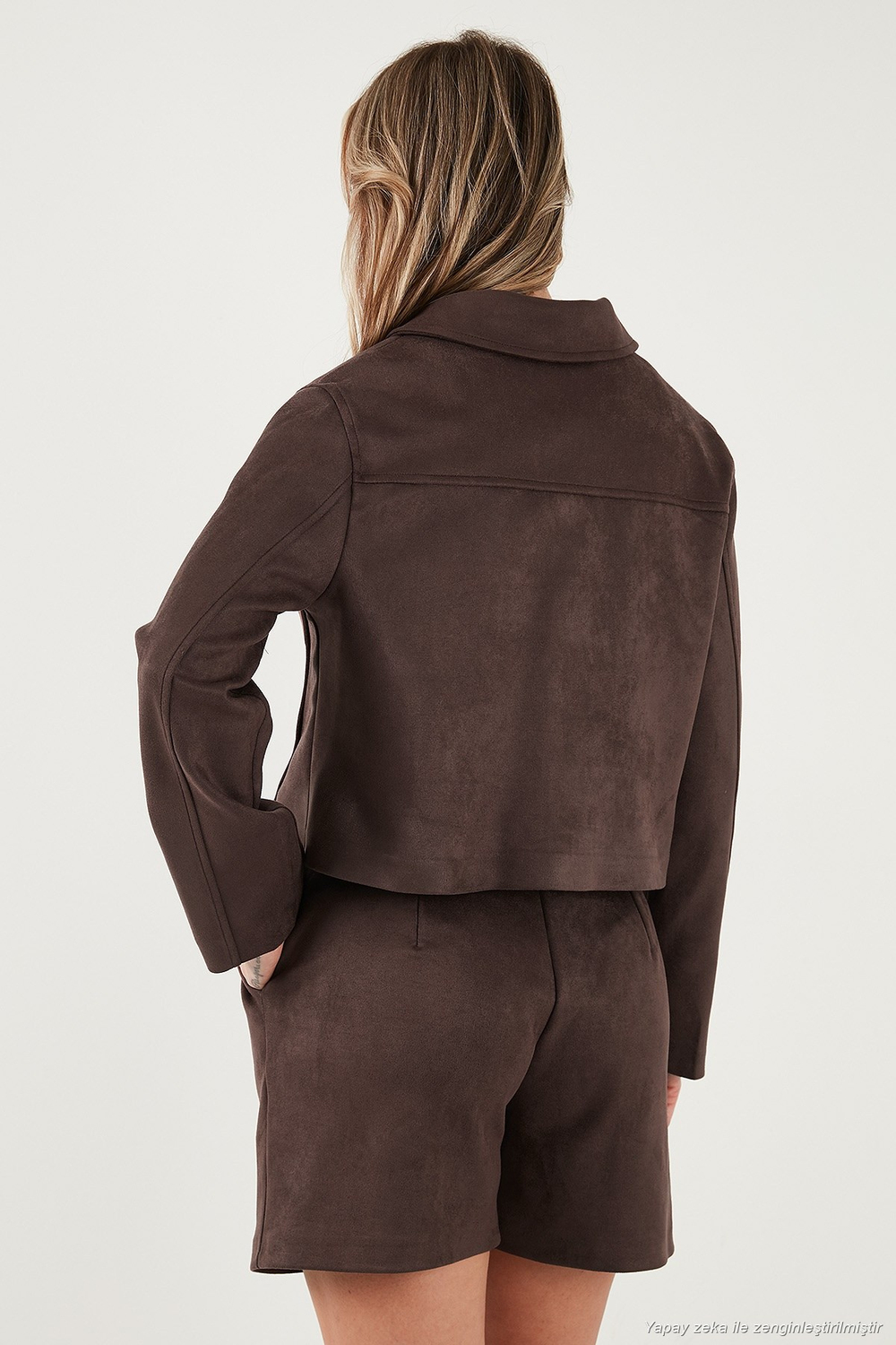Regular Fit Klasik Yaka Süet Dokulu Cep Detaylı Kadın Ceket 6524992 KAHVE