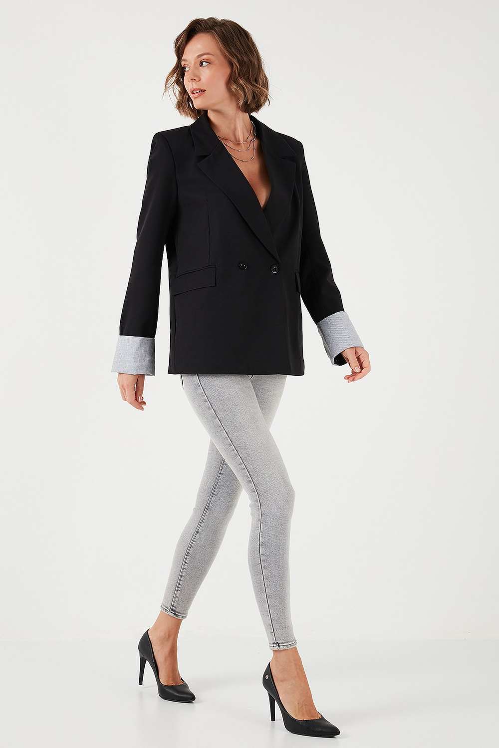 Regular Fit Kruvaze Yaka Blazer Kadın Ceket 611BC00025 SİYAH