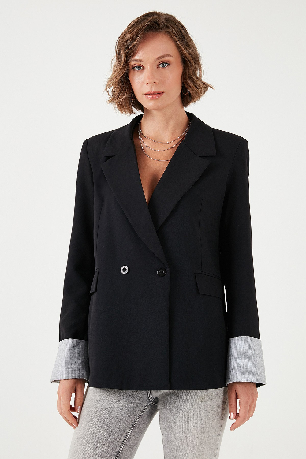 Regular Fit Kruvaze Yaka Blazer Kadın Ceket 611BC00025 SİYAH