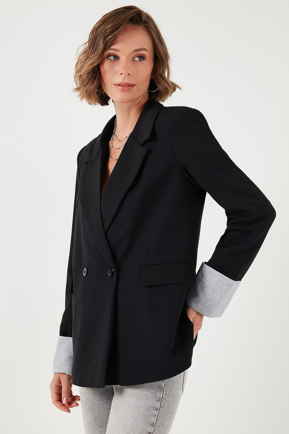 Regular Fit Kruvaze Yaka Blazer Kadın Ceket 611BC00025 SİYAH