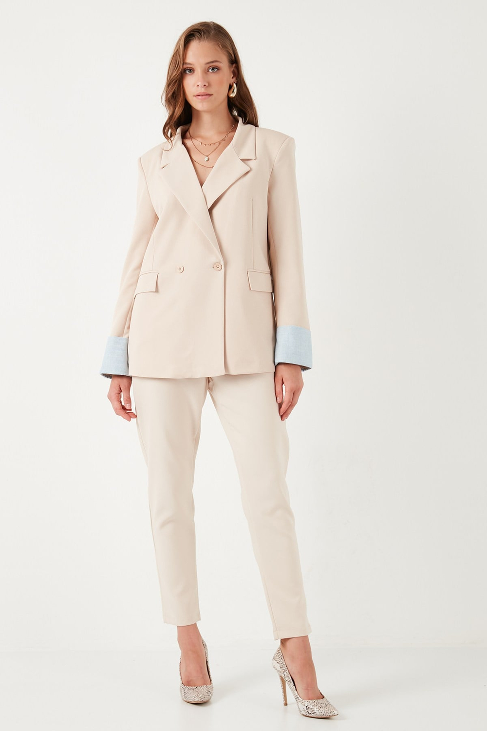 Regular Fit Kruvaze Yaka Blazer Kadın Ceket 611BC00025 TAŞ