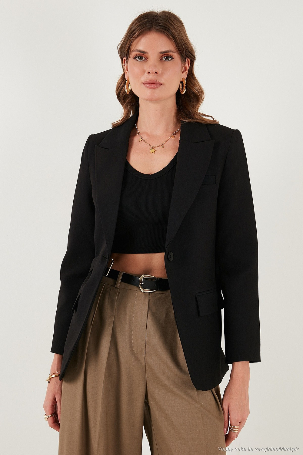 Regular Fit Kruvaze Yaka Kemerli Blazer Kadın Ceket 6839367 SİYAH